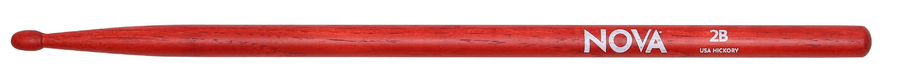 Vic Firth Drumsticks 2B in red with NOVA imprint Hickory Red Stain Finish  Wood Oval Tip