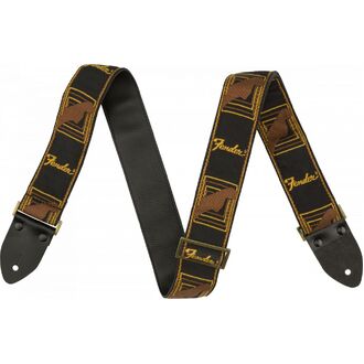 Fender Legacy Vintage Monogram Strap, Black/yellow & Brown, 2"