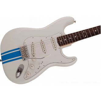 Fender 2023 Collection MIJ Traditional 60s Stratocaster, Rosewood Fingerboard,  Olympic White With Blue Competition Stripe