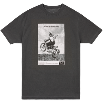 Fender Vintage Ad Biker Tee Shirt, Graphite, Medium Size