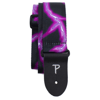 Perris PS7628 2 Inch Ribbed Polyester "Neon Purple Lightning" Guitar Strap with Leather ends